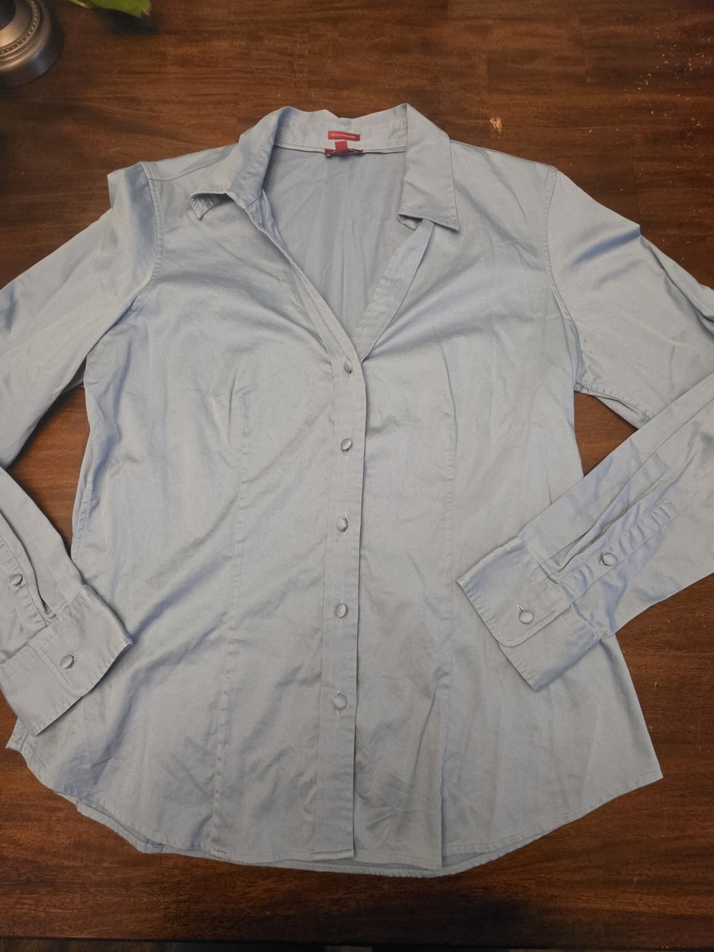 Talbots Light Blue Stretch Cotton Button Down Shirt Blouse Women's Size 12